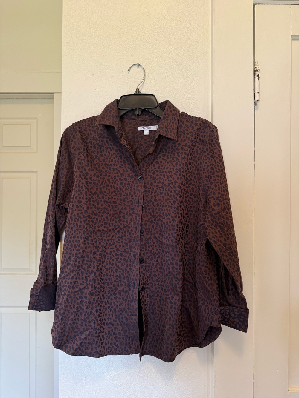 Chico's Dark Brown and Black Leopard Print Button-Up Shirt